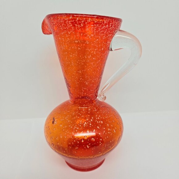 Vintage Orange / Red Glass Pitcher Bud Vase, Clean Handle, Silver Specks, 6" - Picture 4 of 11